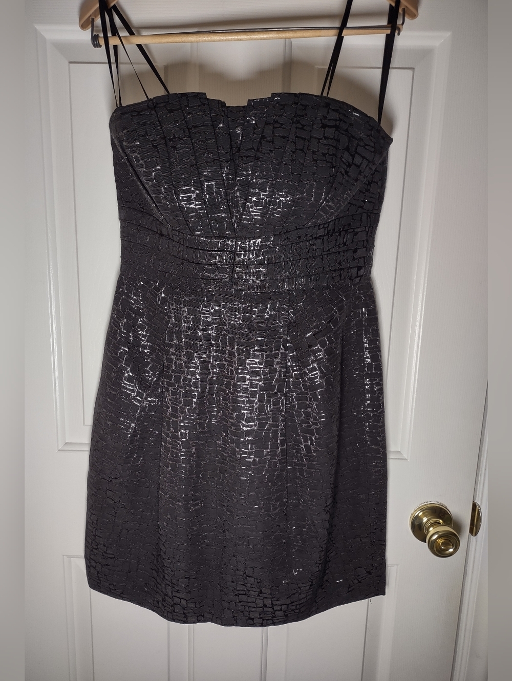 Max & Cleo Black Strapless Textured Pattern Dress - Picture 3 of 14